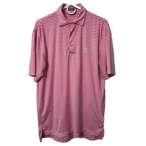 Peter Millar Golf Polo Shirt Men's Small Pink Stripes Polyester Summer Comfort